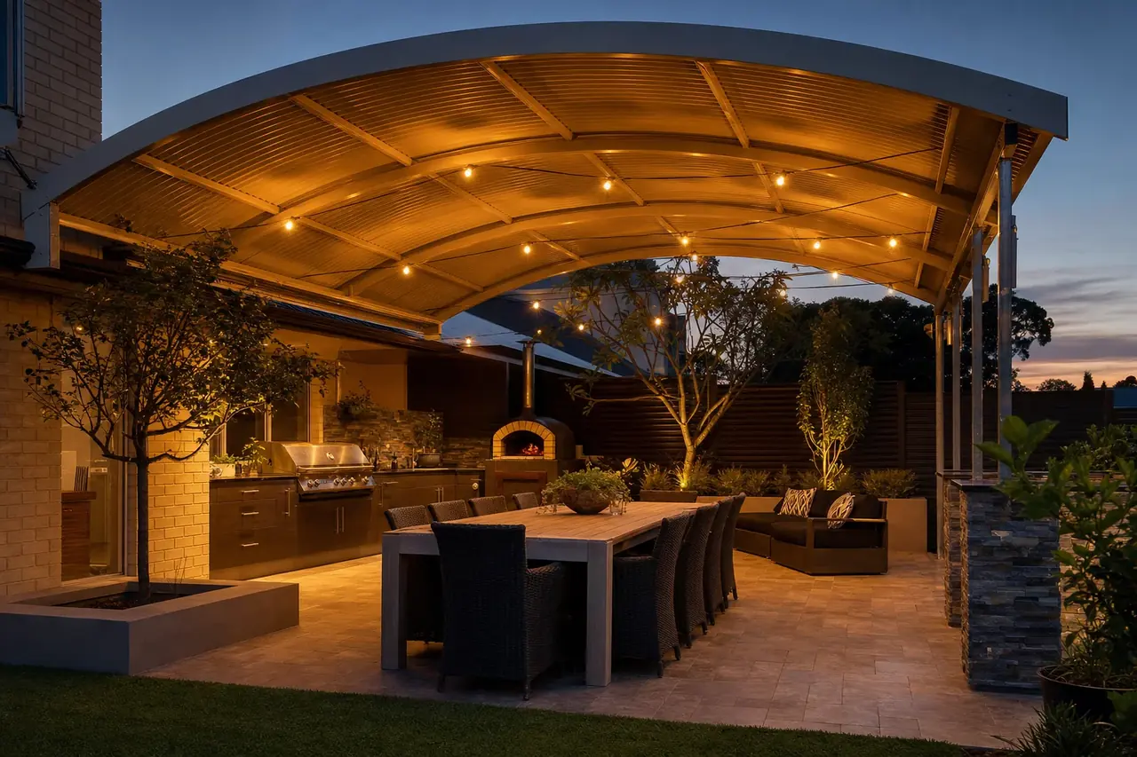 Dome patio lit up in the evening on a Perth home