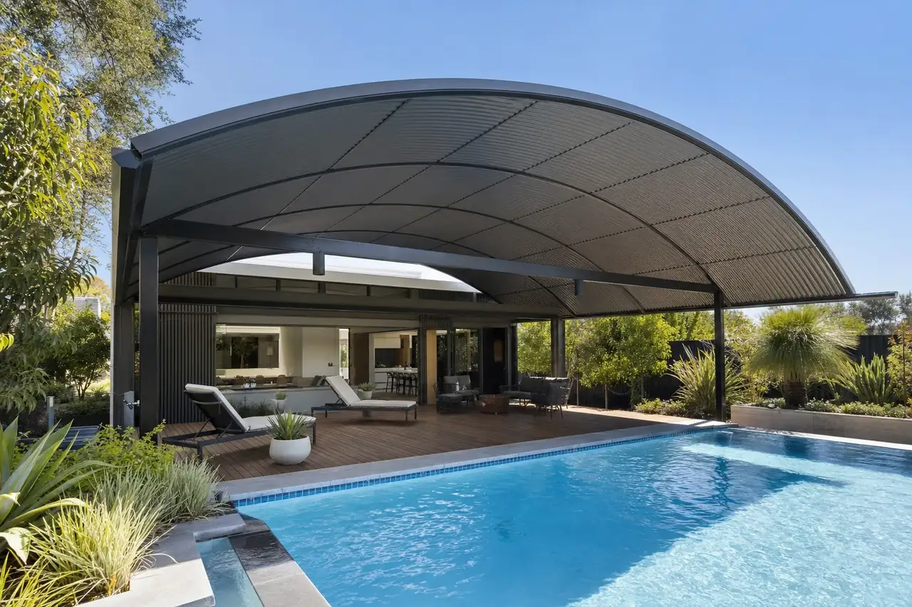 Dome roof patio shading a Perth swimming pool and deck