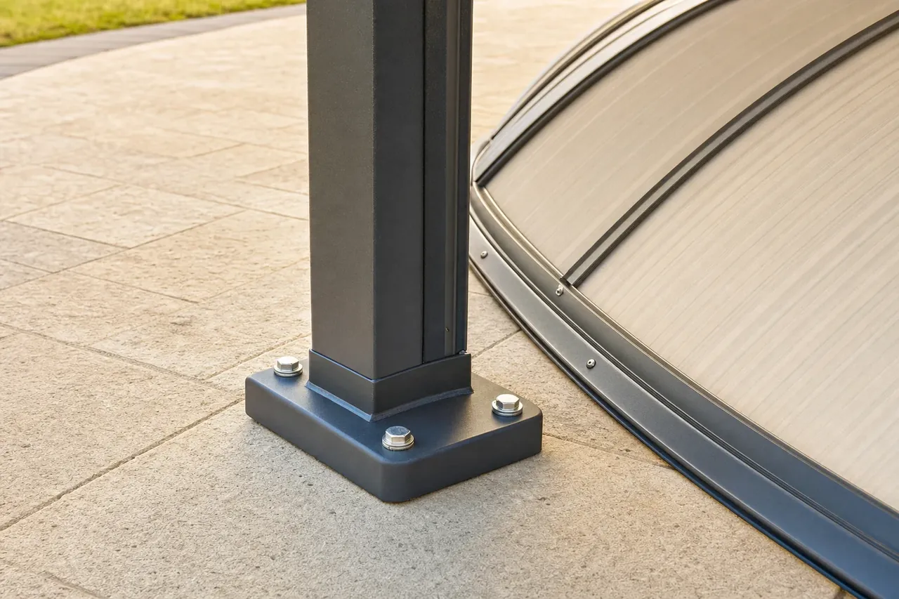 Steel post and footing detail of a dome patio